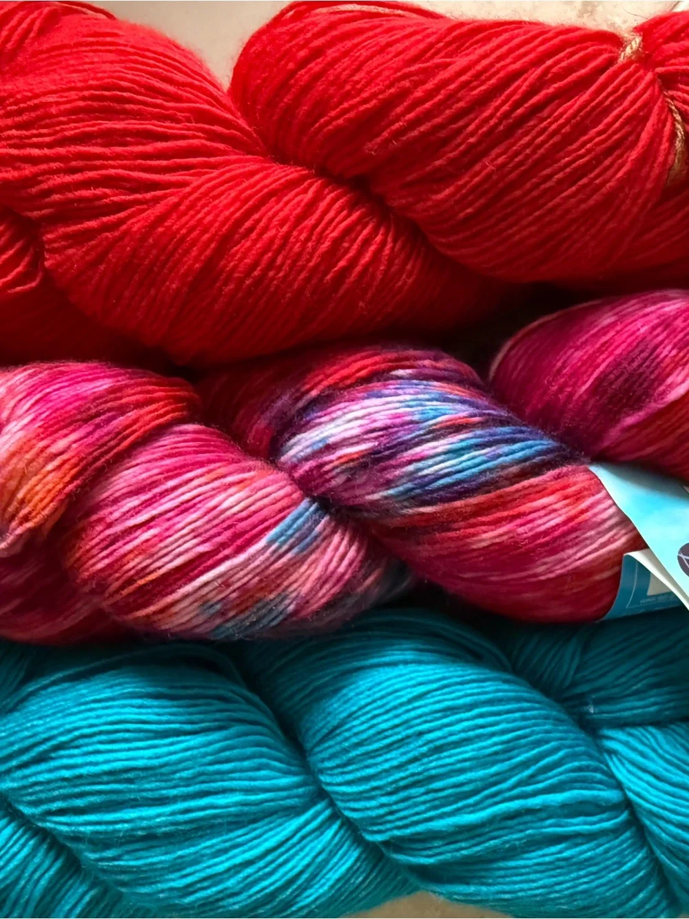 Vibrant Hand-Dyed Yarn Bundle - Red, Multi, Turquoise